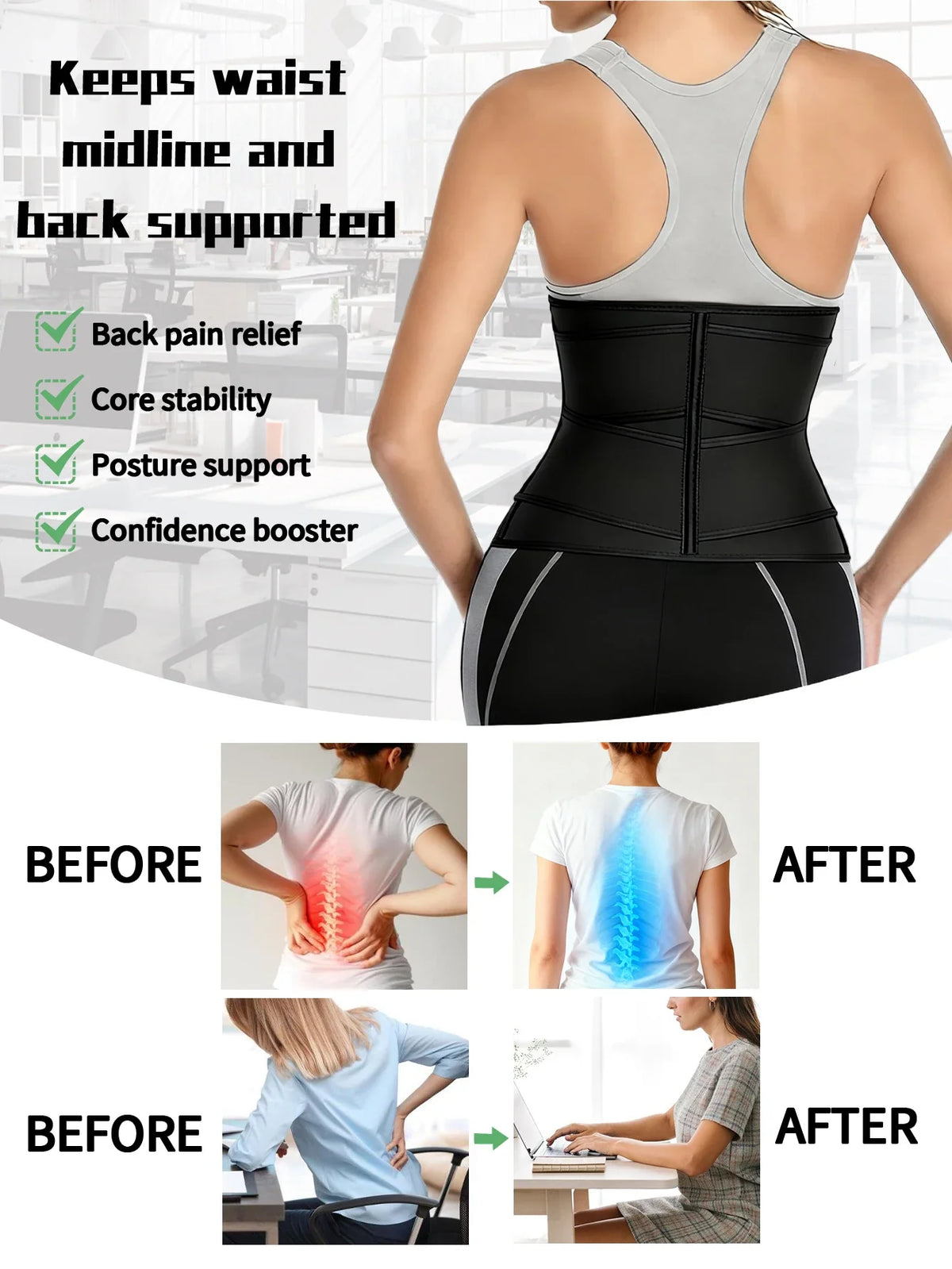 SculptAura™ Zipper Waist Trainer Belt – Black Shapewear