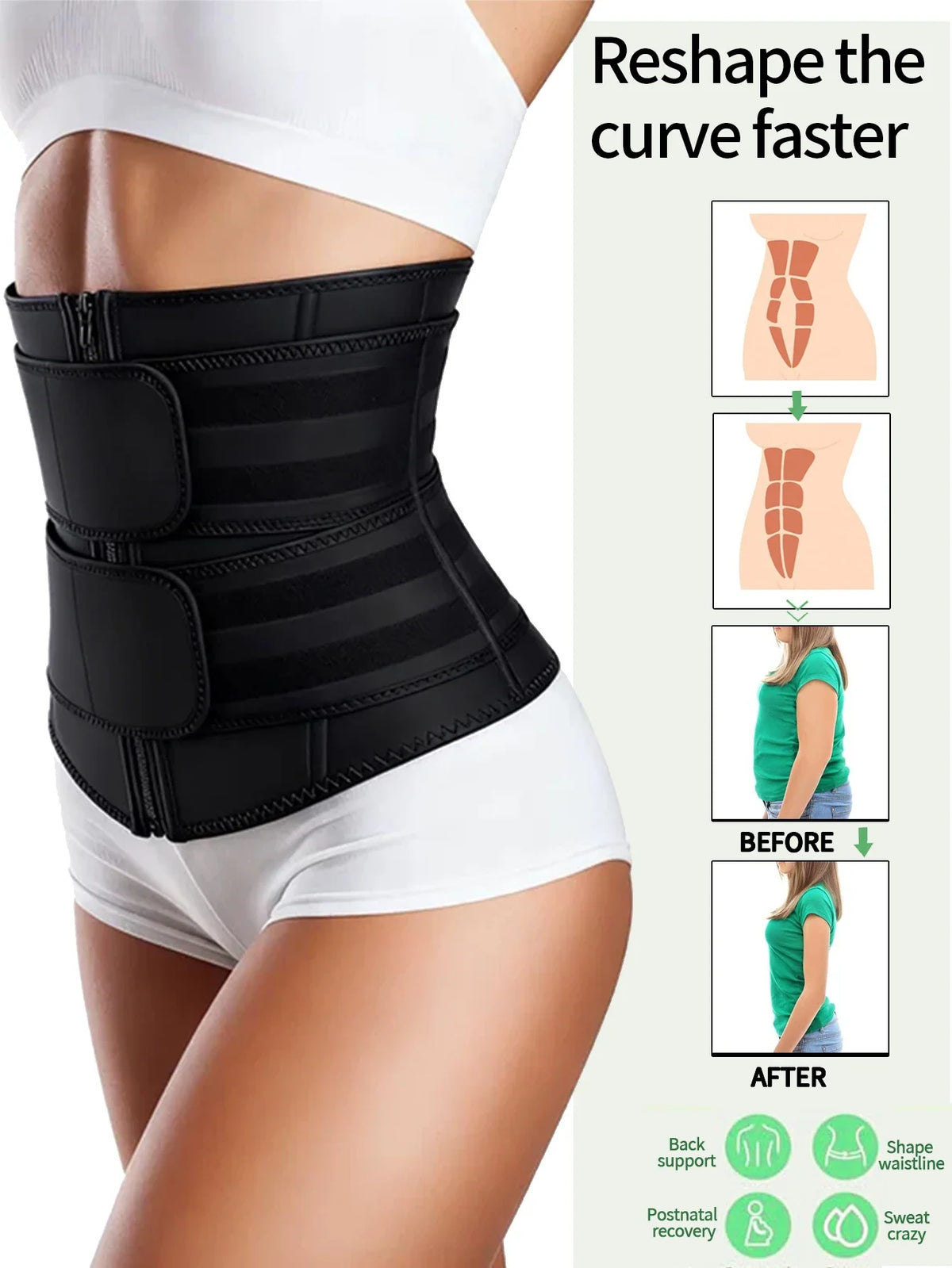 SculptAura™ Zipper Waist Trainer Belt – Black Shapewear
