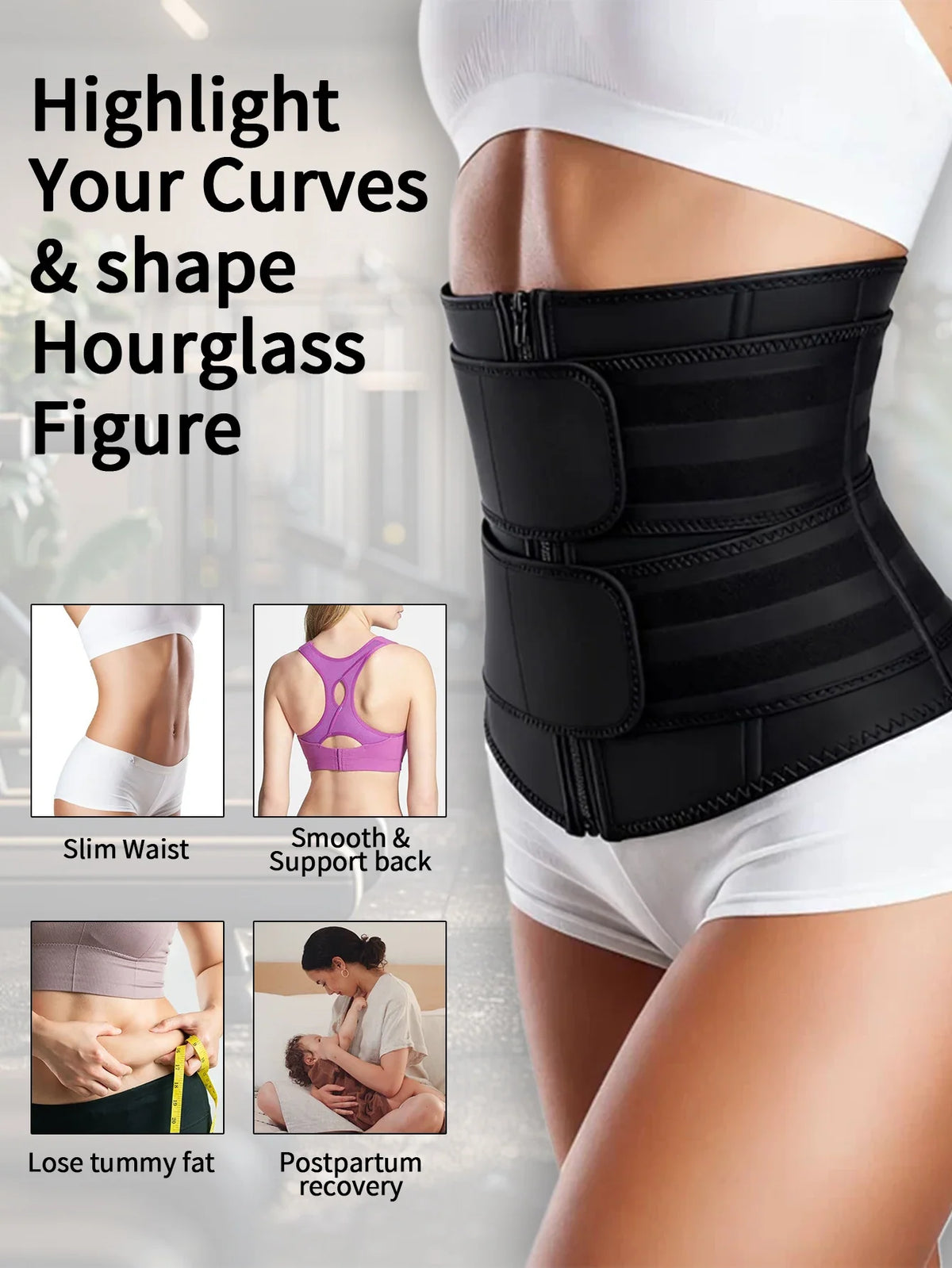 SculptAura™ Zipper Waist Trainer Belt – Black Shapewear