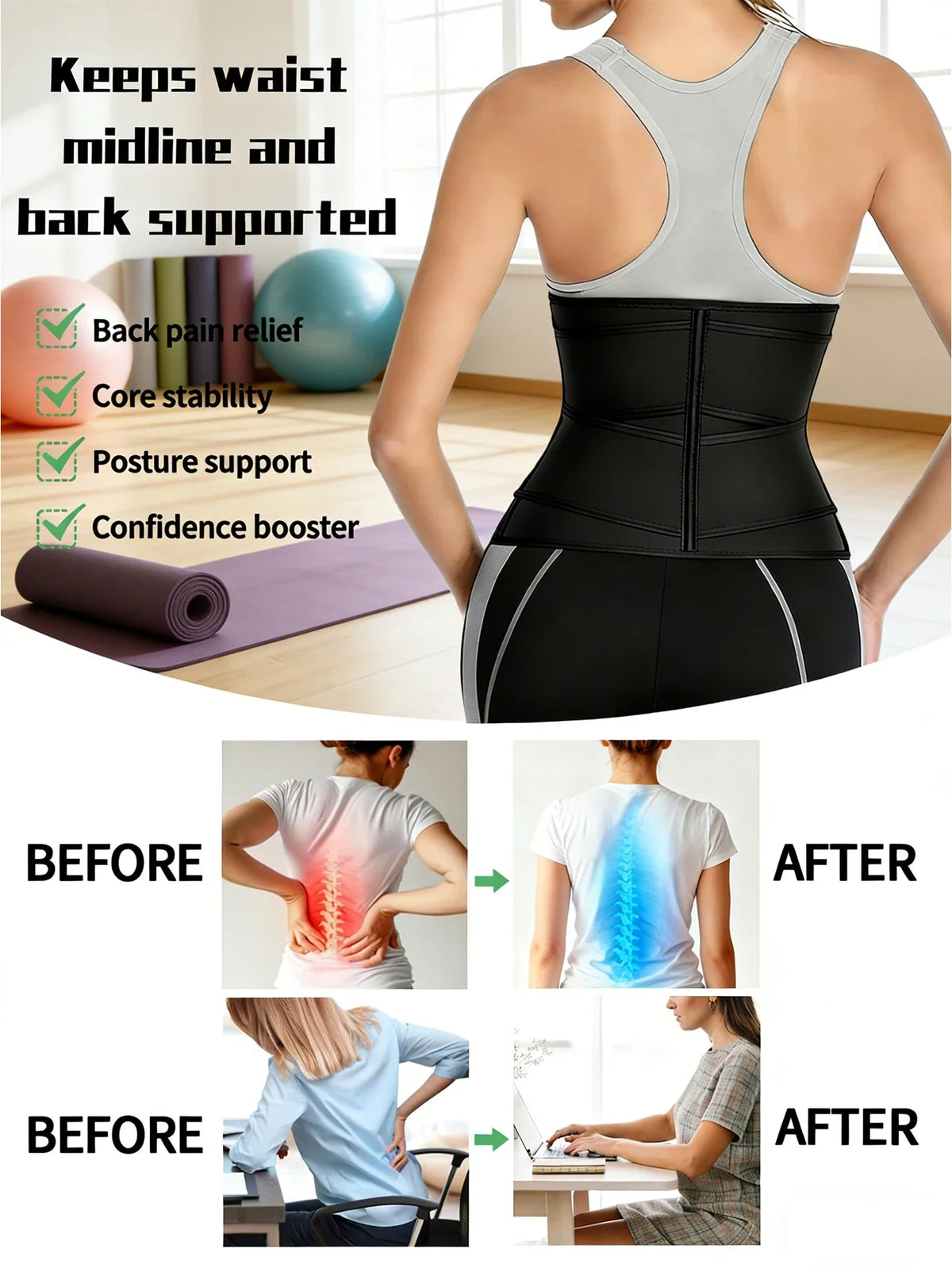SculptAura™ Zipper Waist Trainer Belt – Black Shapewear