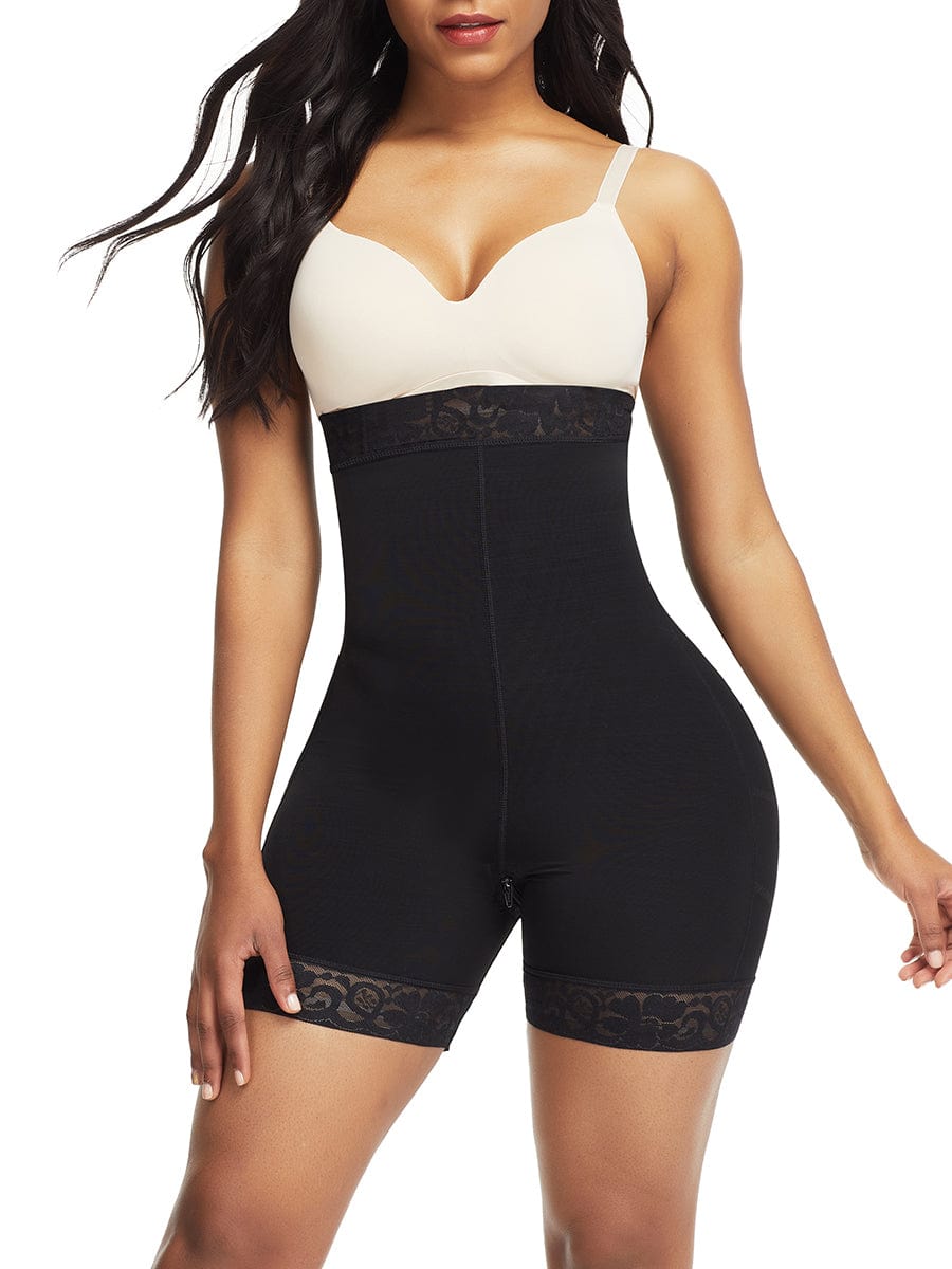 SculptAura™ Lace-Trim High-Waist Shaper Shorts — Tummy Smoothing