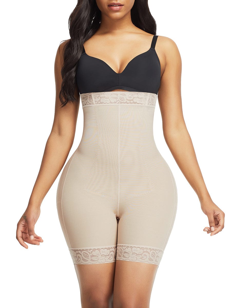 SculptAura™ Lace-Trim High-Waist Shaper Shorts — Tummy Smoothing