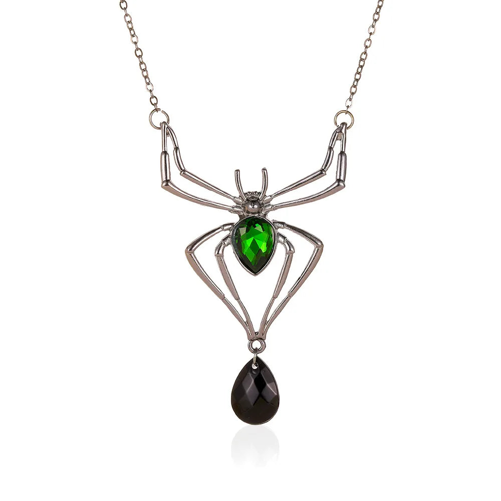 Gothic Crystal Spider Necklace | Vintage Goth Choker Jewelry for Women