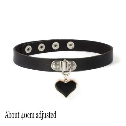Gothic Bat Heart Lock Punk Choker | Black Leather Collar Necklace