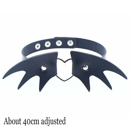 Gothic Bat Heart Lock Punk Choker | Black Leather Collar Necklace