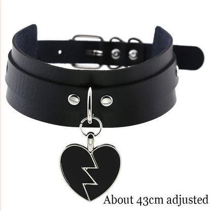 Gothic Bat Heart Lock Punk Choker | Black Leather Collar Necklace