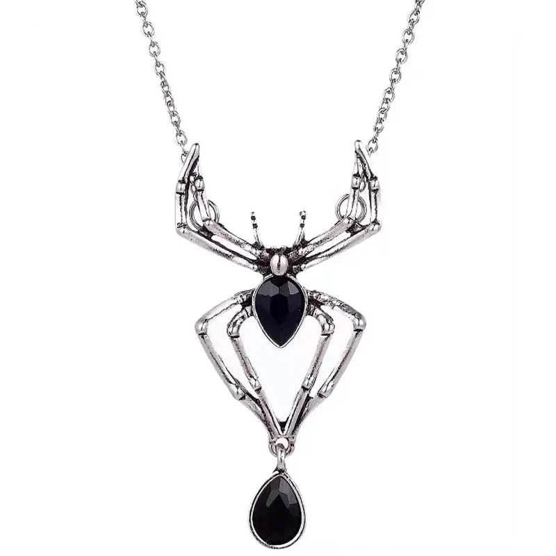 Gothic Crystal Spider Necklace | Vintage Goth Choker Jewelry for Women