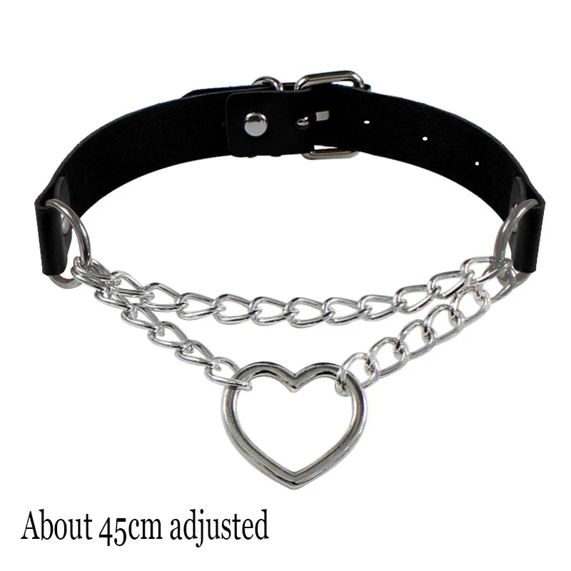 Gothic Bat Heart Lock Punk Choker | Black Leather Collar Necklace