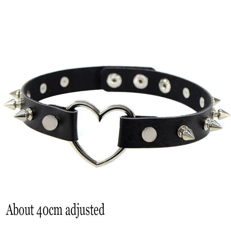Gothic Bat Heart Lock Punk Choker | Black Leather Collar Necklace