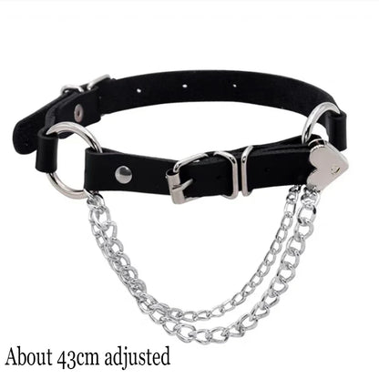 Gothic Bat Heart Lock Punk Choker | Black Leather Collar Necklace