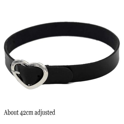 Gothic Bat Heart Lock Punk Choker | Black Leather Collar Necklace