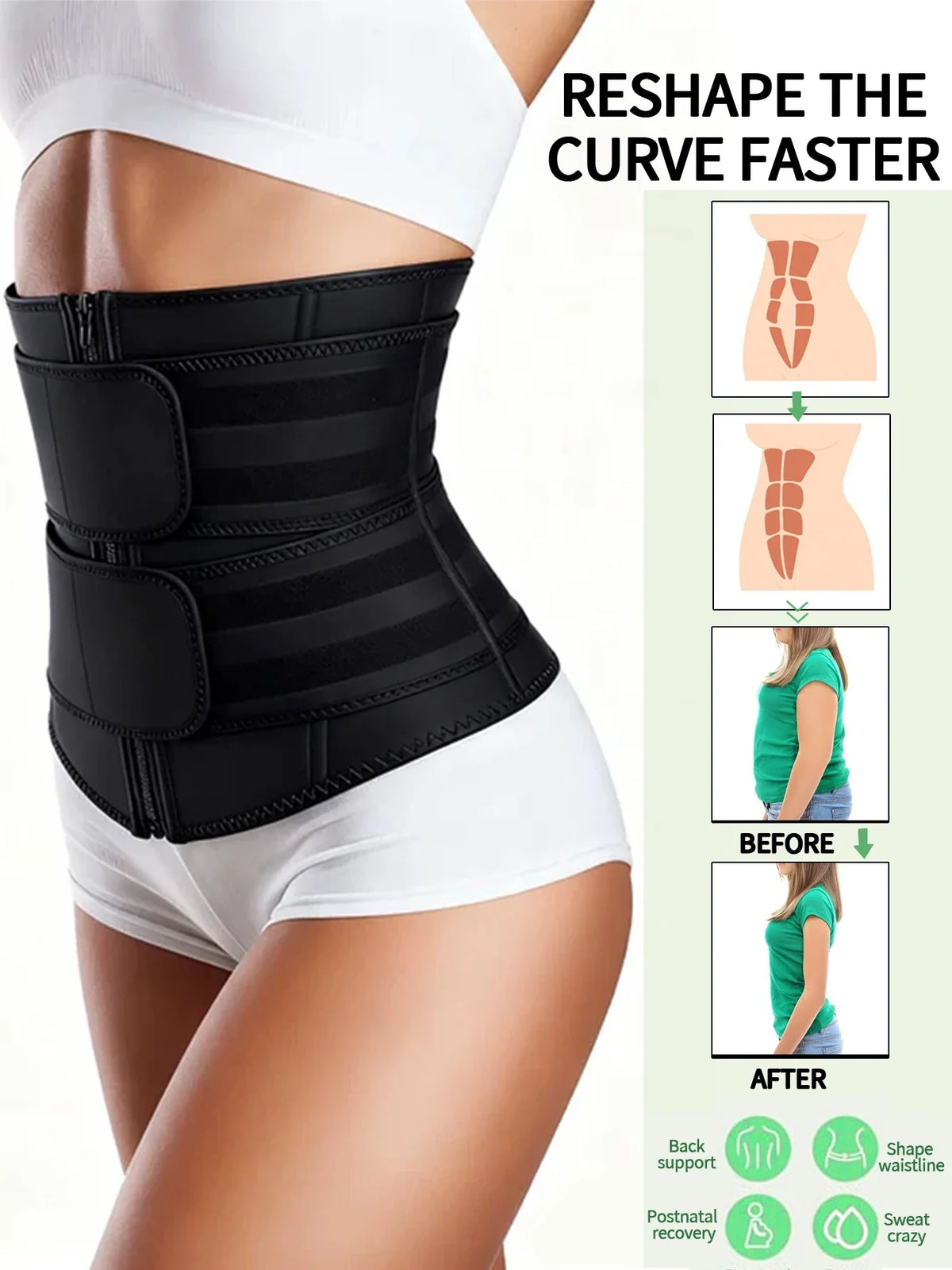 SculptAura™ Zipper Waist Trainer Belt – Black Shapewear