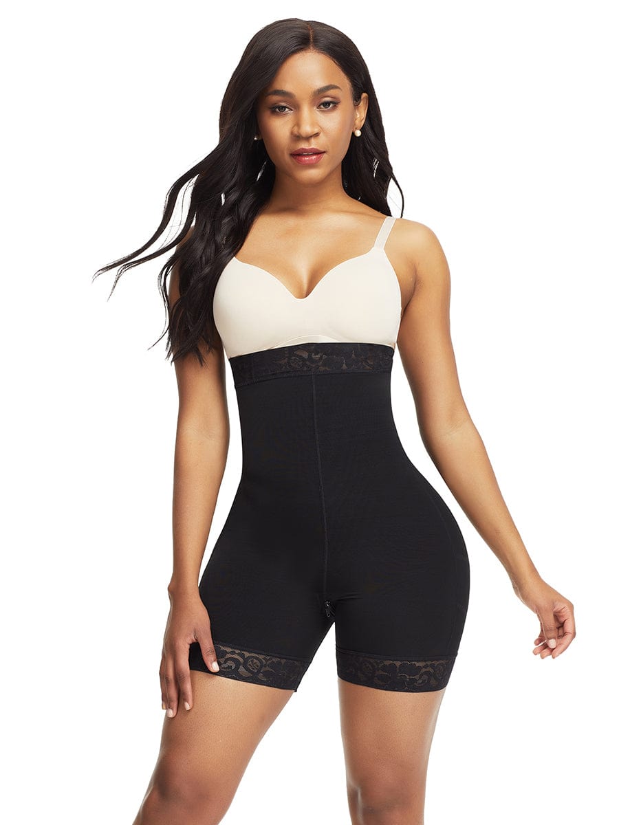 SculptAura™ Lace-Trim High-Waist Shaper Shorts — Tummy Smoothing