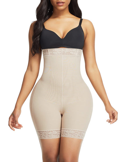 SculptAura™ Lace-Trim High-Waist Shaper Shorts — Tummy Smoothing