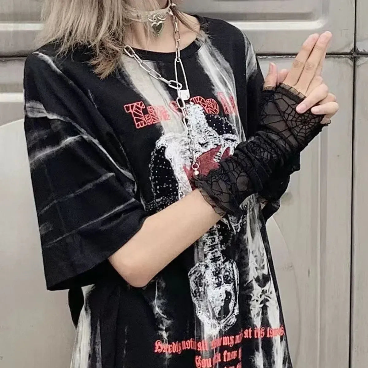 Black Spider Web Lace Gloves - Gothic Punk Harajuku Fashion